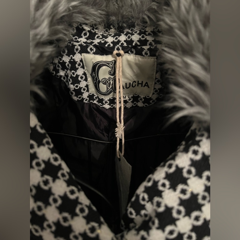 Women’s GAUCHA Tweed Checkered Fur Collar Coat Jacket - Picture 8 of 16